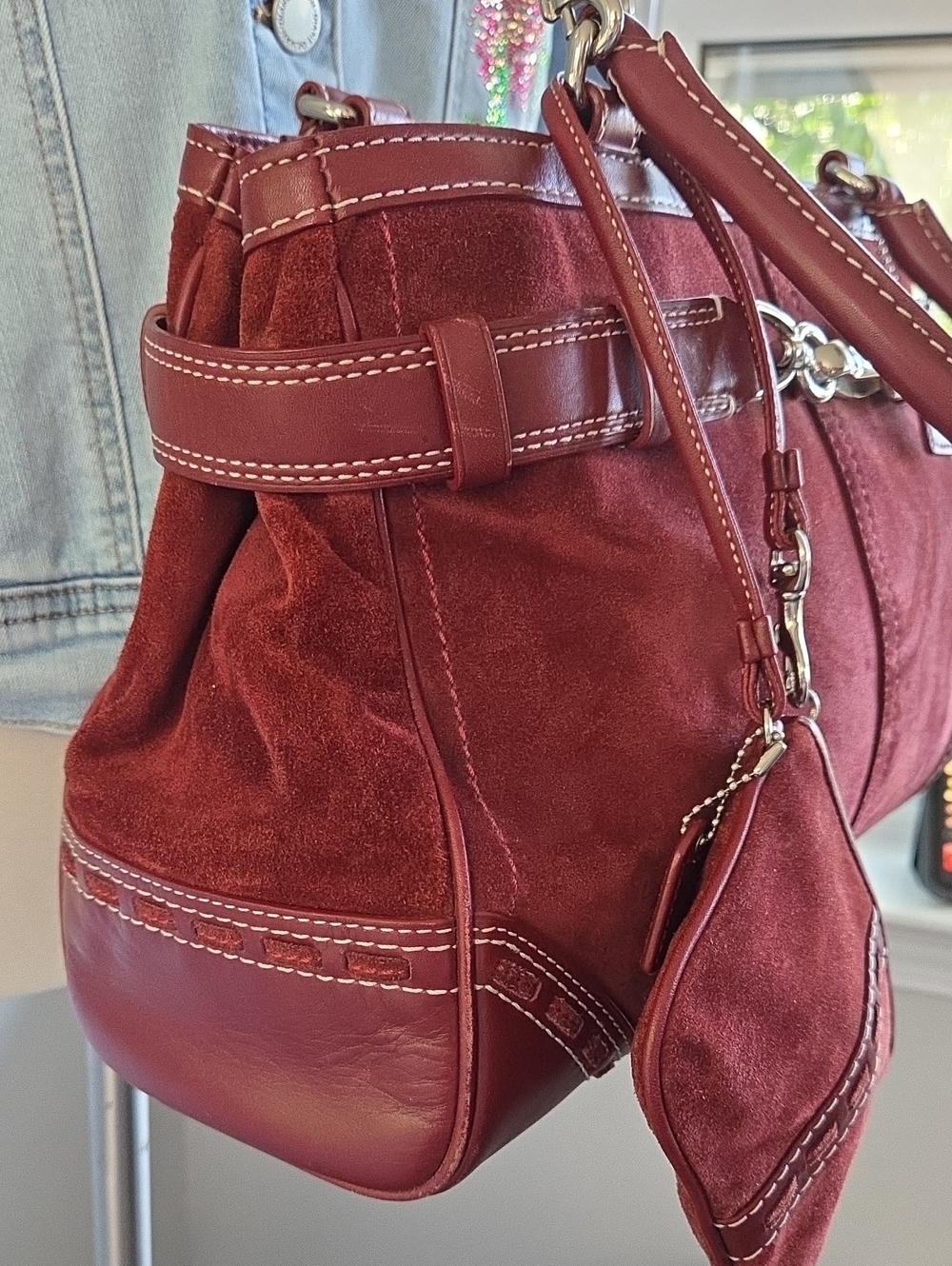 COACH 2007 Burgundy Suede Hamptons Satchel Crossbody Bag w/Wristlet - Picture 7 of 16
